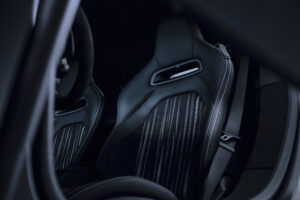 Maserati MC20 Cielo Coupe interior seating with Alcantara upholstery, sporty bucket seats, and premium stitching detail.